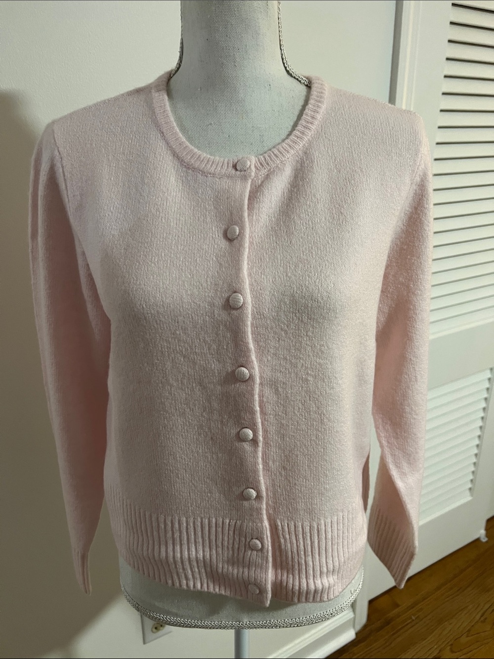 CeCe Pale Pink Button-Front Crewneck Cardigan